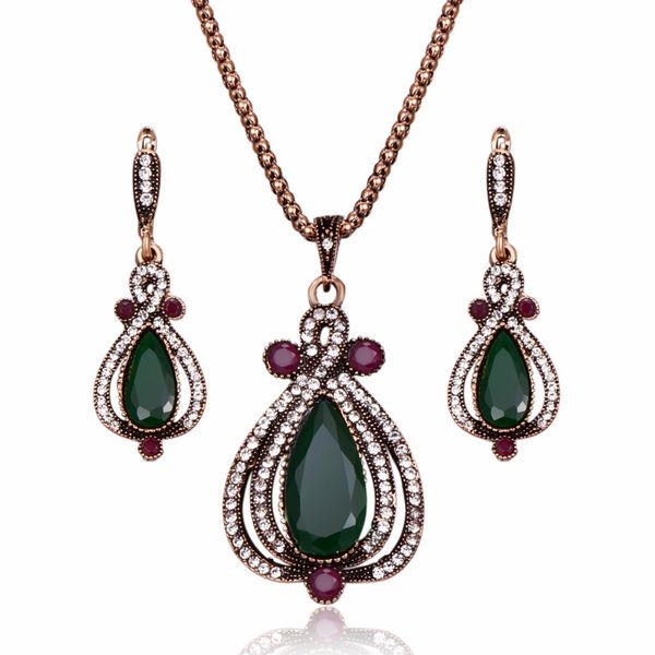 vintage party jewelry sets for women antique gold color pave crystal big water drop resin stone pendant necklace earrings set, Silver
vintage party jewelry sets for women antique gold color pave crystal big water drop resin stone pendant necklace earrings set, Silver