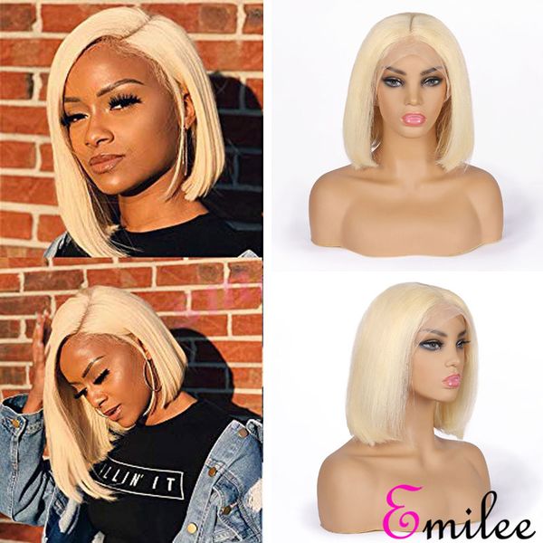emilee 613 blonde straight wigs peruvian straight virgin remy hair short bob wigs #613 for black women, Black;brown