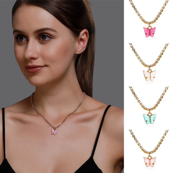 new bohemian candy color butterfly pendant necklace for women girls fashion rhinestone chain choker jewelry party gifts, Silver
new bohemian candy color butterfly pendant necklace for women girls fashion rhinestone chain choker jewelry party gifts, Silver