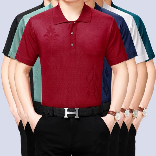 middle-aged short sleeve men's t-shirt mulberry silk casual summer wear solid color jacquard business viscose t-shirt fold-down, White;black
middle-aged short sleeve men's t-shirt mulberry silk casual summer wear solid color jacquard business viscose t-shirt fold-down, White;black