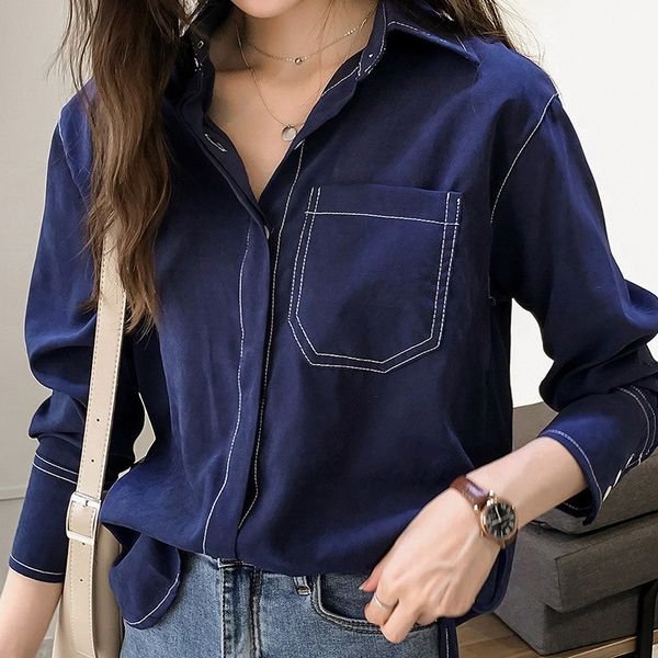 women vintage autumn shirt long sleeve button pocket solid color casual retro female blouses fall clothes, White;black
women vintage autumn shirt long sleeve button pocket solid color casual retro female blouses fall clothes, White;black