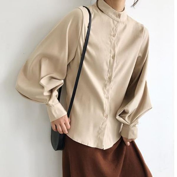 new fashion women shirt korean lantern long sleeve woman shirts solid stand collar office womens, White
new fashion women shirt korean lantern long sleeve woman shirts solid stand collar office womens, White