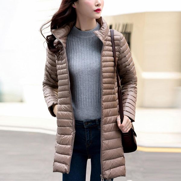 casual women winter stand collar zipper warm lightweight knee-length down coat ladies' long plain down jacket winter-friendly, Black
casual women winter stand collar zipper warm lightweight knee-length down coat ladies' long plain down jacket winter-friendly, Black