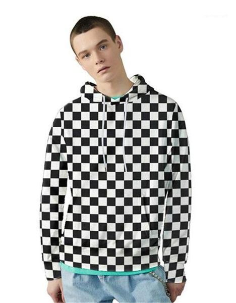 designer hoodies fashion loose panelled mens hoodies casual males clothinng black and white plaid print mens