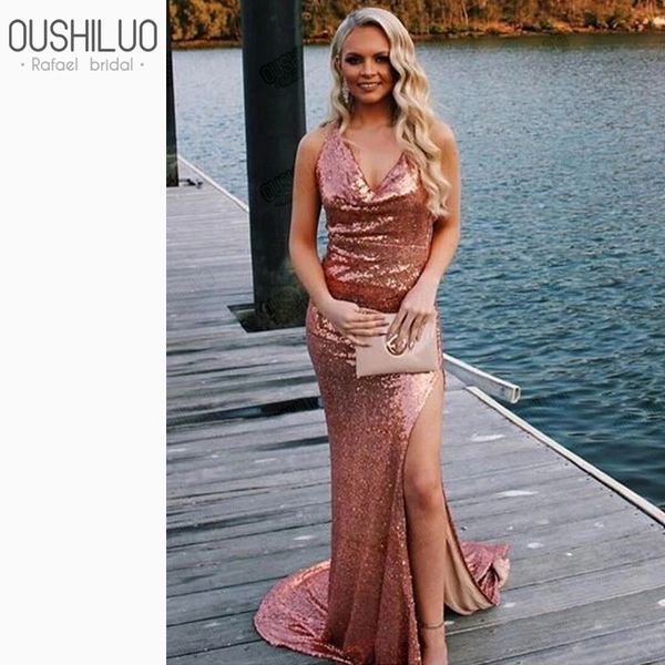 gorgeous peach sequined mermaid long formal evening dress v neck sapghetti strap backless split bandage party wear prom dress, White;black
gorgeous peach sequined mermaid long formal evening dress v neck sapghetti strap backless split bandage party wear prom dress, White;black