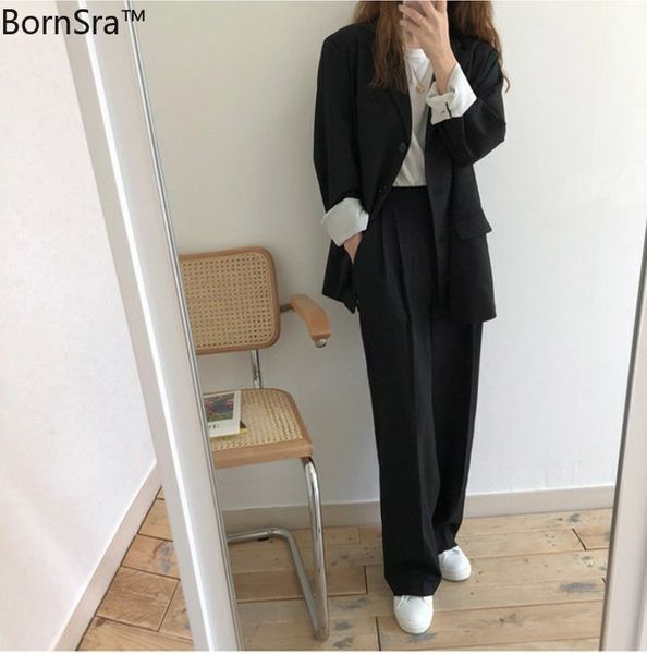 work dresses bornsra loose casual suit jacket + drape high waist wide leg pants, White;black
work dresses bornsra loose casual suit jacket + drape high waist wide leg pants, White;black