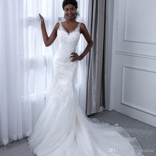 stunning mermaid wedding dresses 2020 v neck sheer strap ruched tulle sweep train african bridal gowns custom made robe de mariee, White
stunning mermaid wedding dresses 2020 v neck sheer strap ruched tulle sweep train african bridal gowns custom made robe de mariee, White
