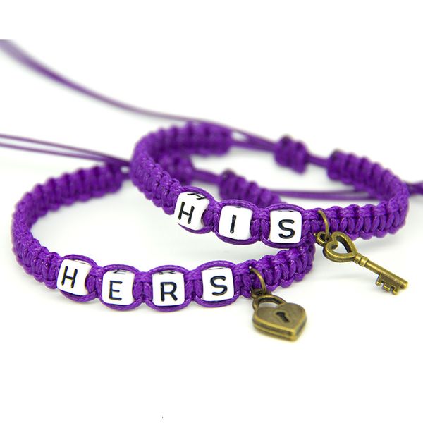 2pcs/pair couple bracelets purple his key and hers lock rope chain lovers personalized gift handmade charm bracelets accessories, Golden;silver
2pcs/pair couple bracelets purple his key and hers lock rope chain lovers personalized gift handmade charm bracelets accessories, Golden;silver