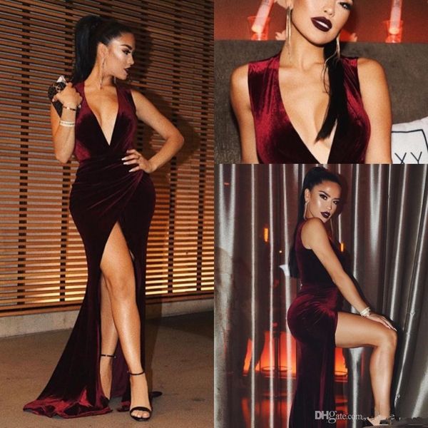 burgundy velvet deep v neck prom dresses long 2020 mermaid high split custom made evening gowns party dress robes de soiree, Black;red
burgundy velvet deep v neck prom dresses long 2020 mermaid high split custom made evening gowns party dress robes de soiree, Black;red