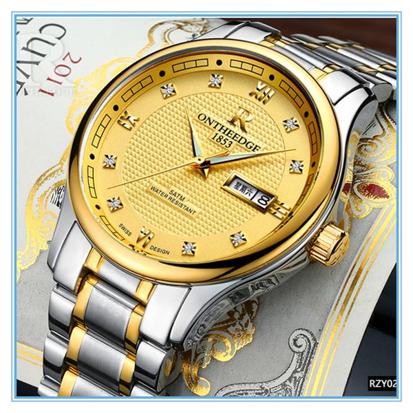 

ontheedge new luxury men watch business wristwatch full stainless steel strap watch men classical quartz clock with calendar, Slivery;brown
