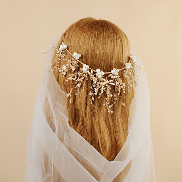 trixy h214 luxury wedding crown with rhinestone pearls bridal hair accessories flourish wedding hair jewelry for bridal crown, Golden;white