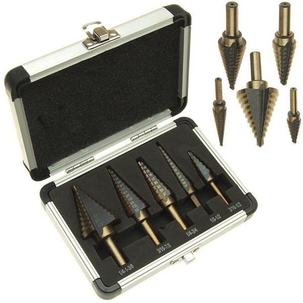 5pc large cobalt hss step titanium cone drill hole cutter bit multiple hole 50 sizes step drill bit w/ case power tool
5pc large cobalt hss step titanium cone drill hole cutter bit multiple hole 50 sizes step drill bit w/ case power tool