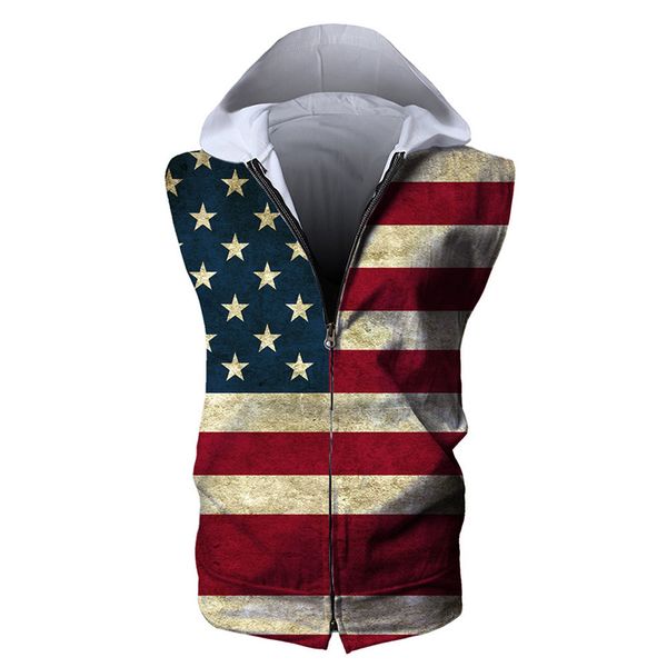 

Мужская молния без рукавов с капюшоном с американским флагом США 3D-принт с капюшо
