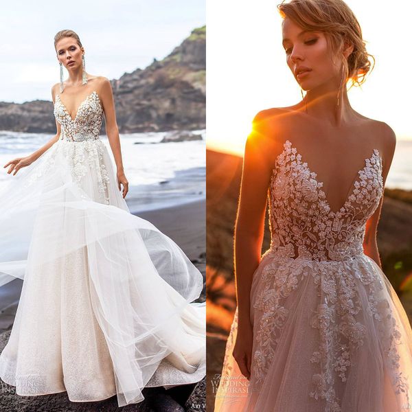 2020 a line wedding dresses glitter bling lace applique v neck beaded beach wedding dress custom made sweep train boho robes de mariée, White
2020 a line wedding dresses glitter bling lace applique v neck beaded beach wedding dress custom made sweep train boho robes de mariée, White