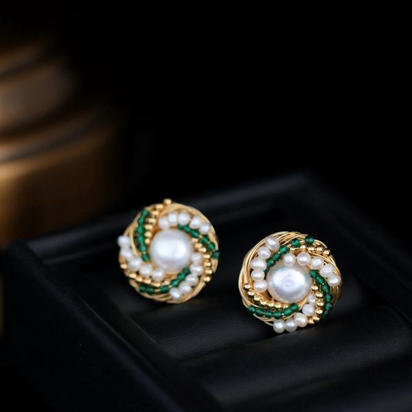 daimi natural pearl studs earrings handmade storm design studs earrings for women, Golden;silver
daimi natural pearl studs earrings handmade storm design studs earrings for women, Golden;silver
