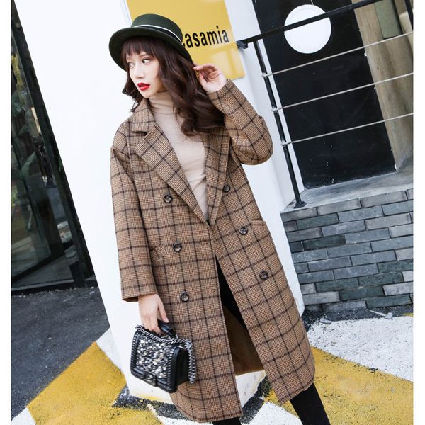 2019 autumn women's woolen plaid yellow coat fashion long woolen coat slim winter elegant wool jacket female casual outerwear, Black
2019 autumn women's woolen plaid yellow coat fashion long woolen coat slim winter elegant wool jacket female casual outerwear, Black