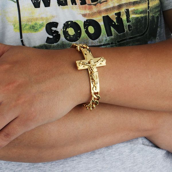 catholic crucifix cross bracelet stainless steel christ cuff bracelets metal cuban chain trendy bangle jewelry boyfriend gift, Black
catholic crucifix cross bracelet stainless steel christ cuff bracelets metal cuban chain trendy bangle jewelry boyfriend gift, Black