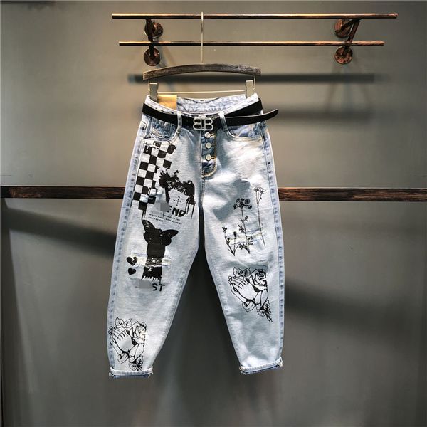 new arrival 2020 spring korea fashion women high waist ripped jeans all-matched casual letter print loose denim harem pants s679, Blue
new arrival 2020 spring korea fashion women high waist ripped jeans all-matched casual letter print loose denim harem pants s679, Blue