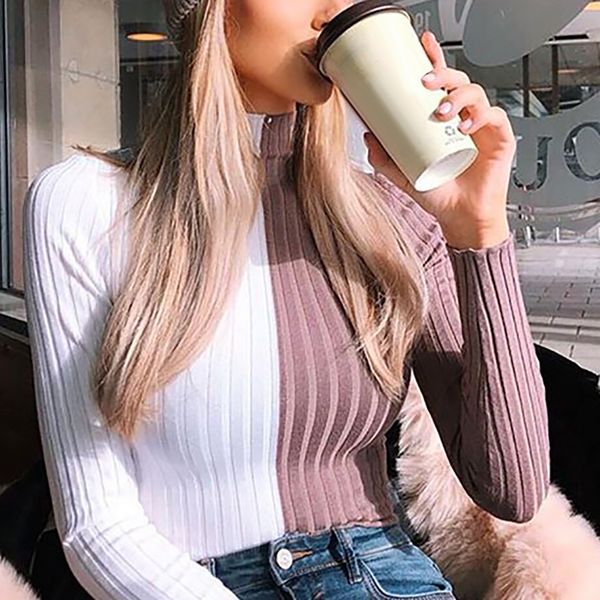 autumn women turtleneck sweater pullover skinny patchwork knitted long sleeve short sweater casual pull femme jumper, White;black
autumn women turtleneck sweater pullover skinny patchwork knitted long sleeve short sweater casual pull femme jumper, White;black
