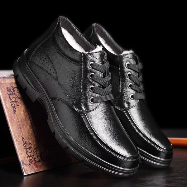genuine leather boots men ankle boots men winter shoes snow formal shoes botas hombre botas nieve hombre 2019, Black