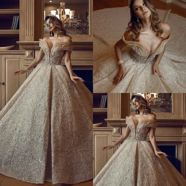 2020 gorgeous champagne ball gown wedding dresses off the shoulder beaded appliqued arabic bridal gowns vintage plus size robes de soiree, White
2020 gorgeous champagne ball gown wedding dresses off the shoulder beaded appliqued arabic bridal gowns vintage plus size robes de soiree, White