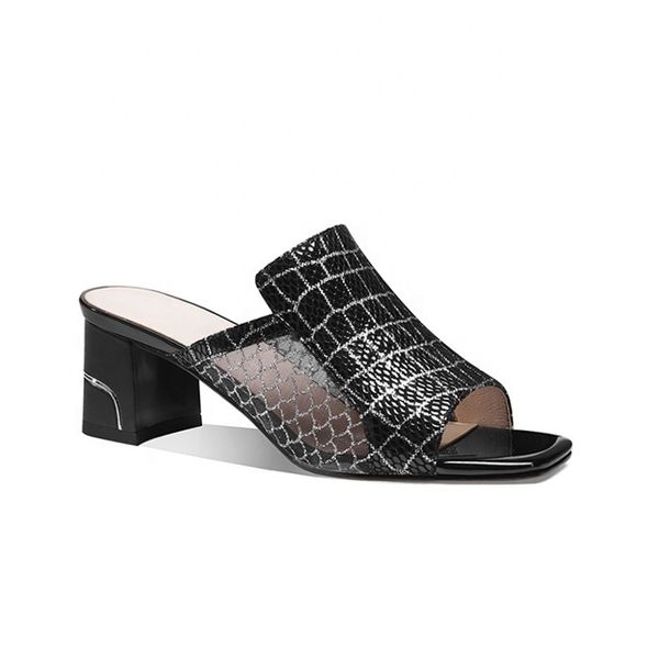 hoof chunky heel spring women dress shoes 2020 new mesh high heeled sandals pumps custom logo slip on slingback ladies slippers, Black 
hoof chunky heel spring women dress shoes 2020 new mesh high heeled sandals pumps custom logo slip on slingback ladies slippers, Black