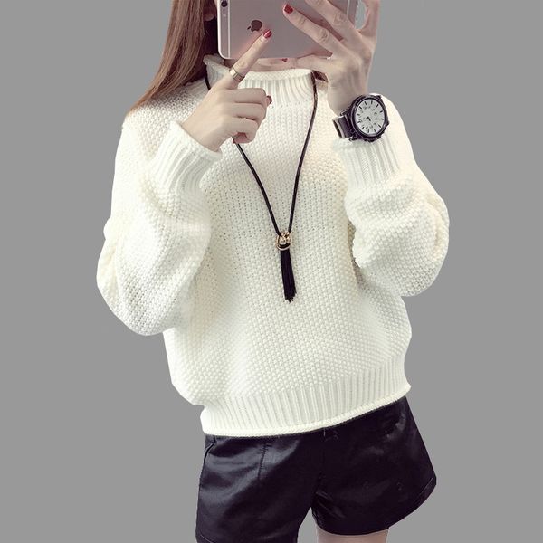 women knitted sweater 2018 new casual loose jumper turtleneck knitwear winter thick pullovers pull feme sweter, White;black
women knitted sweater 2018 new casual loose jumper turtleneck knitwear winter thick pullovers pull feme sweter, White;black