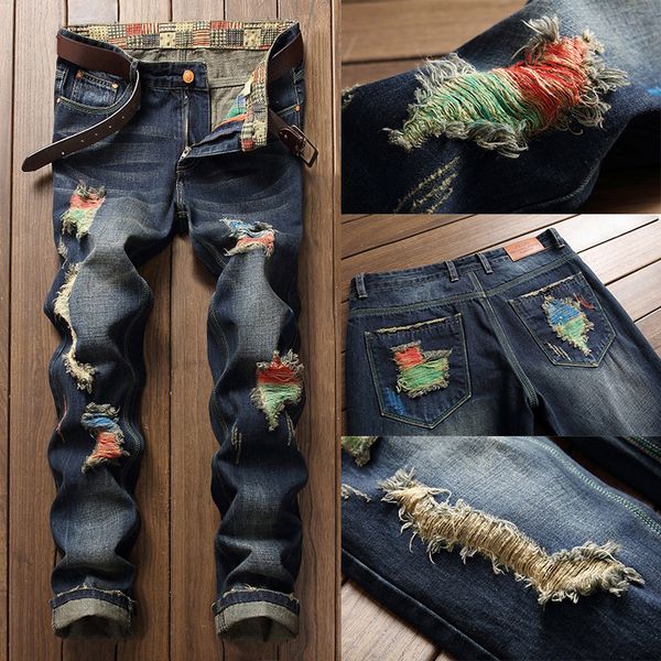 fashion brand men's jeans nostalgic denim men's pants biker moto jeans slim fit straight denim pants distressed trousers, Blue
fashion brand men's jeans nostalgic denim men's pants biker moto jeans slim fit straight denim pants distressed trousers, Blue