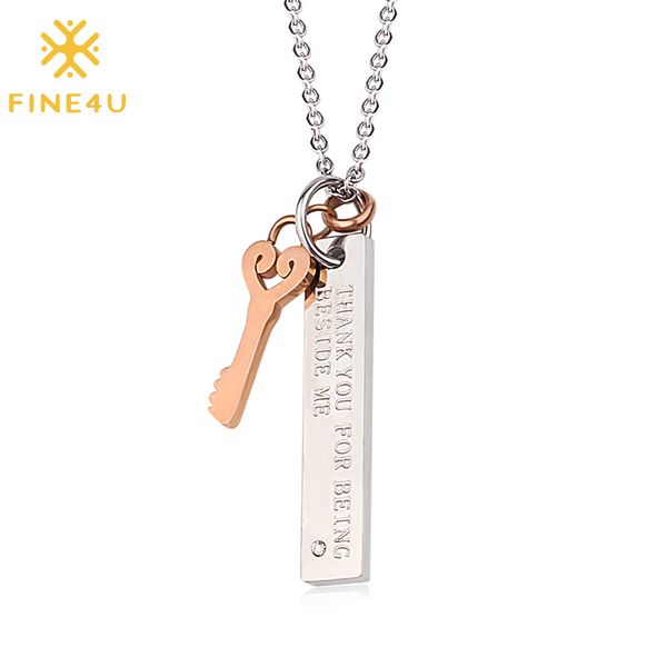 fine4u n362 stainless steel bar pendant necklace rose gold color key charm jewelry for lovers, Silver
fine4u n362 stainless steel bar pendant necklace rose gold color key charm jewelry for lovers, Silver