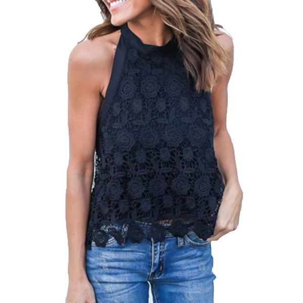 women's solid sleeveless lace stitching backless tie o-neck tank feminino ladies elastic vest, White
women's solid sleeveless lace stitching backless tie o-neck tank feminino ladies elastic vest, White