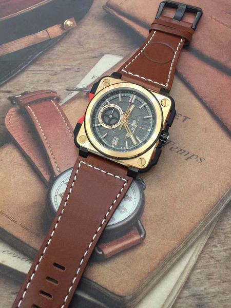46mm outdoor bellross aviation skeleton dial mens watches square gold steel case quartz satch watch with brown leather strap, Slivery;brown
46mm outdoor bellross aviation skeleton dial mens watches square gold steel case quartz satch watch with brown leather strap, Slivery;brown