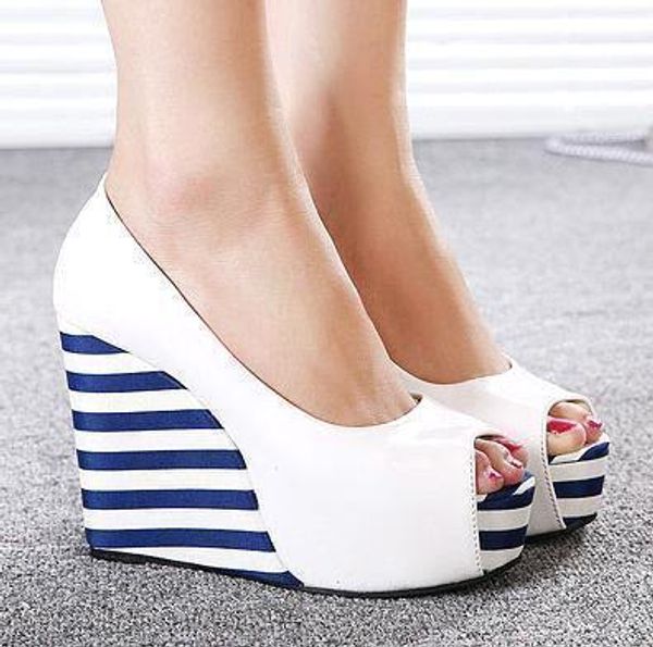сладкие флотские полосы белый клин обувь платформы клинья черные лакированные туфли, Black 
сладкие флотские полосы белый клин обувь платформы клинья черные лакированные туфли, Black