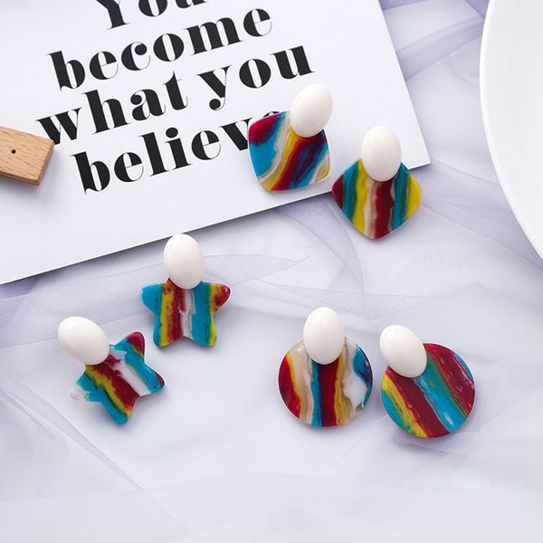 korean multicolor acrylic star round square stud earrings simple rainbow color block textured five pointed star earrings jewelry, Golden;silver
korean multicolor acrylic star round square stud earrings simple rainbow color block textured five pointed star earrings jewelry, Golden;silver