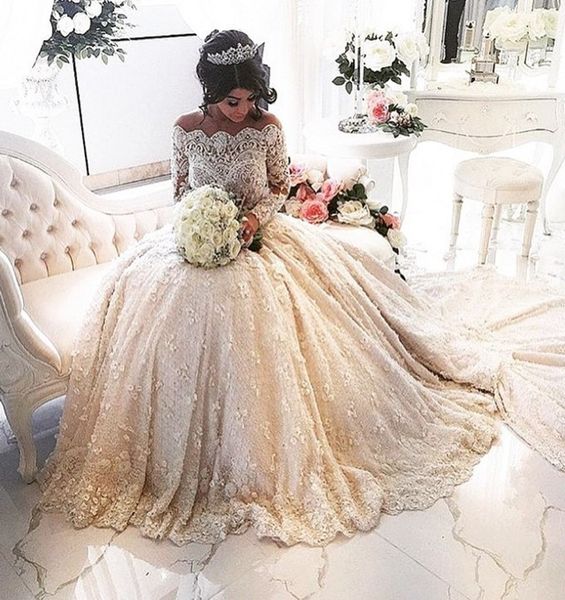 vintage lace long sleeve muslim ball gown wedding dress boat neck cathedral train vestido de noiva see through bridal dress, White
vintage lace long sleeve muslim ball gown wedding dress boat neck cathedral train vestido de noiva see through bridal dress, White