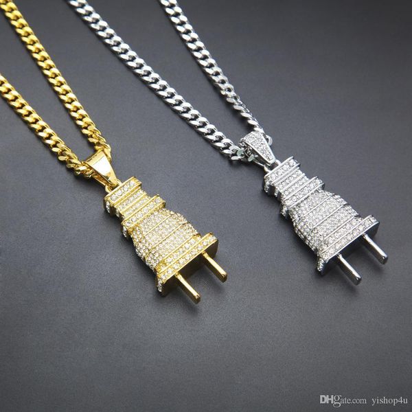men's hip hop necklace gold plated zinc alloy plug full cz crystal bling personality pendant necklace cuban chain necklace, Silver
men's hip hop necklace gold plated zinc alloy plug full cz crystal bling personality pendant necklace cuban chain necklace, Silver