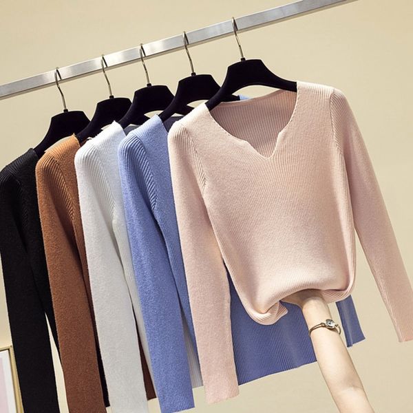 women sweater pullover v-neck solid color long-sleeved knit bottoming sweaters fashion slim stretchable sweater, White;black
women sweater pullover v-neck solid color long-sleeved knit bottoming sweaters fashion slim stretchable sweater, White;black