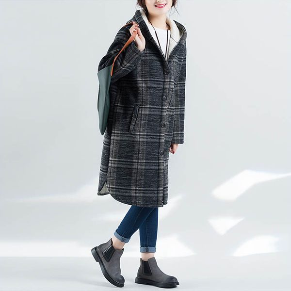 women's wool & blends 2021 autumn winter velvet thicken long woolen coat women plus size plaid hooded cardigan windbreaker cortaviento, Black
women's wool & blends 2021 autumn winter velvet thicken long woolen coat women plus size plaid hooded cardigan windbreaker cortaviento, Black