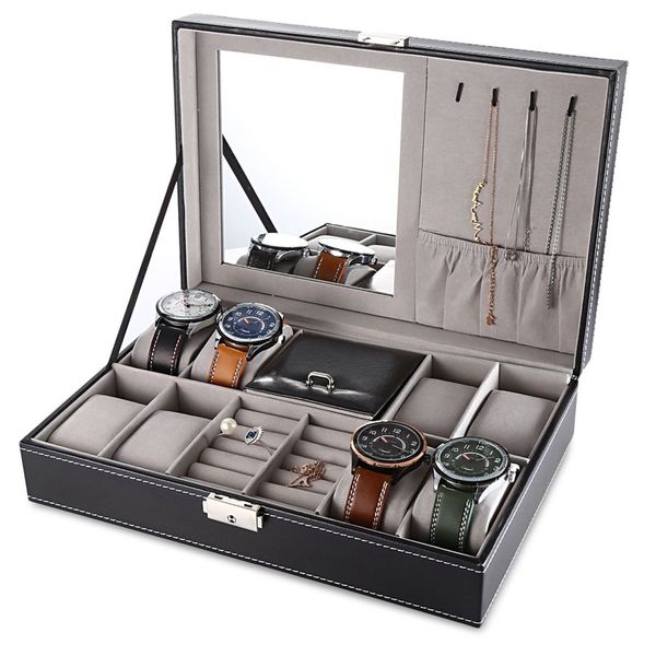 multifunctional watch jewlery dispaly box pu leather watch earring ring necklace cases storage casket display holder quality, Black;blue
multifunctional watch jewlery dispaly box pu leather watch earring ring necklace cases storage casket display holder quality, Black;blue