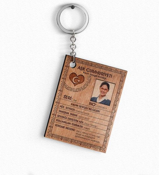 personalized custom sweetheart id wood keychain (lady