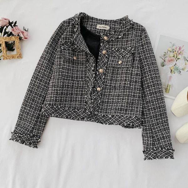 women's short coats korean chic retro slim office lady small plaid single-breasted short coat woman fashion gd085, Black;brown
women's short coats korean chic retro slim office lady small plaid single-breasted short coat woman fashion gd085, Black;brown
