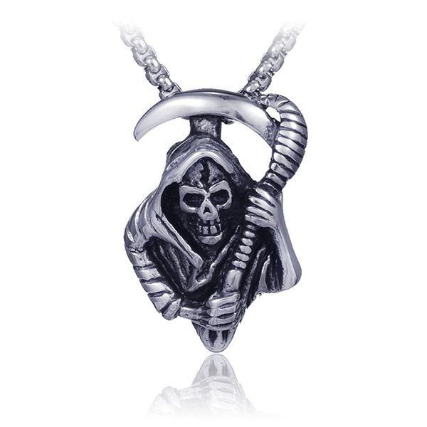 european and american personality retro scythe of death skull pendant street hip hop rock men's necklace 9-x00094, Silver
european and american personality retro scythe of death skull pendant street hip hop rock men's necklace 9-x00094, Silver