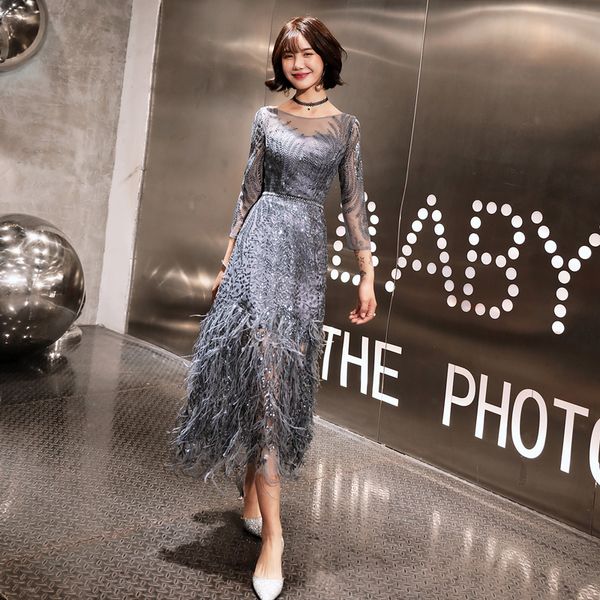 new style -length gray evening dresses 2019 feathers formal prom gowns do de festa abiye black evening gown lyfy82, White;black
new style -length gray evening dresses 2019 feathers formal prom gowns do de festa abiye black evening gown lyfy82, White;black