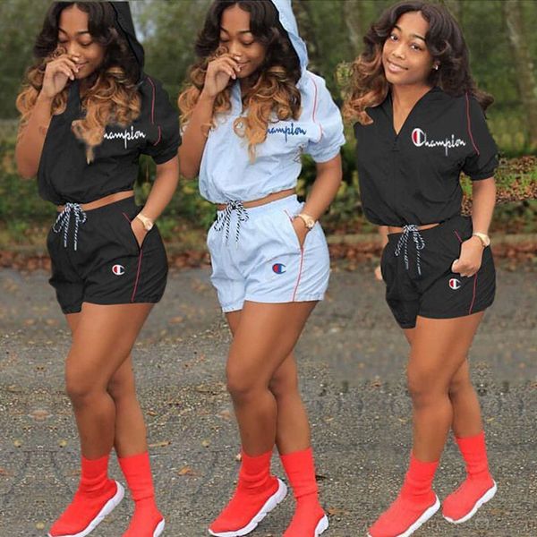 women champion tracksuits boutique hooded summer short sleeve t shirt shorts 2 pcs set sportswear outfits sports suit a32002, White
women champion tracksuits boutique hooded summer short sleeve t shirt shorts 2 pcs set sportswear outfits sports suit a32002, White