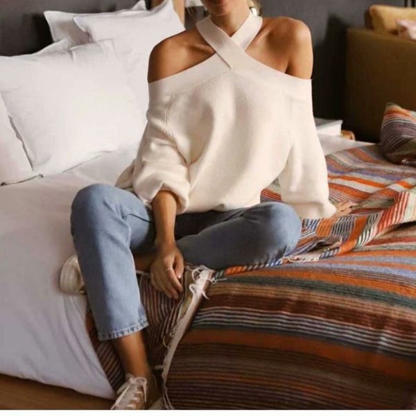 europe and the united states wholesale 2019 winter two-color off-shoulder loose women's knit sweater cute knit sweater women, White;black
europe and the united states wholesale 2019 winter two-color off-shoulder loose women's knit sweater cute knit sweater women, White;black