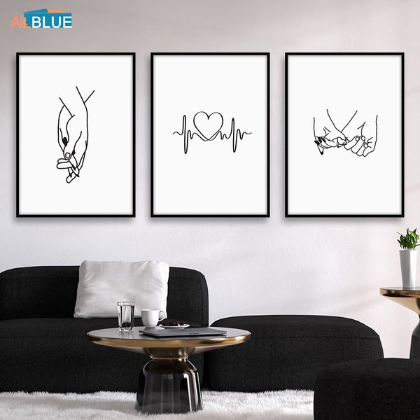 

abstract line heart holding hands canvas poster prints modern wall art painting minimalist nordic decoration pictures home decor