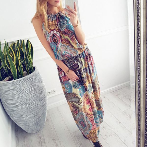 women floral boho maxi dress sleeveless summer long beach dress sundress ladies women's clothing halter dresses vestidos, Black;gray
women floral boho maxi dress sleeveless summer long beach dress sundress ladies women's clothing halter dresses vestidos, Black;gray