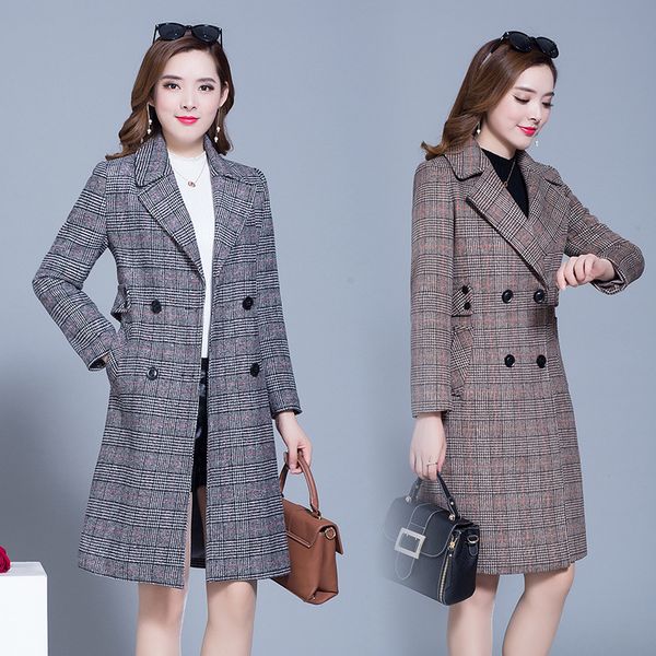 real s2019 autumn and winter new grid was thin woolen coat coat houndstooth wool female long section korean version, Black;brown
real s2019 autumn and winter new grid was thin woolen coat coat houndstooth wool female long section korean version, Black;brown