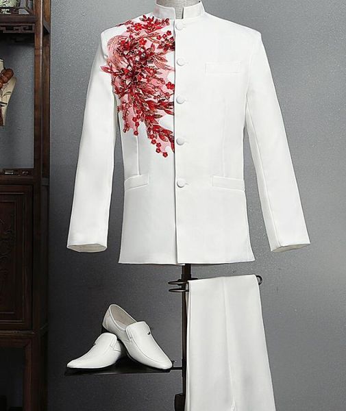 chorus blazer men chinese tunic suit set with pants mens wedding suits stand collar singer stage diamond flower formal dress, White;black
chorus blazer men chinese tunic suit set with pants mens wedding suits stand collar singer stage diamond flower formal dress, White;black