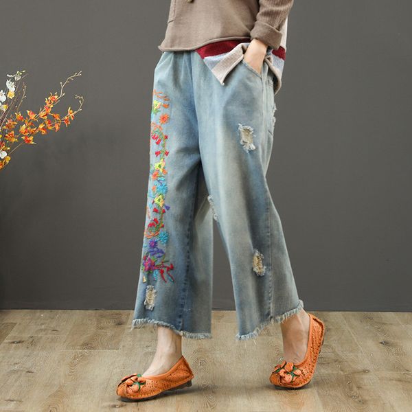 loose high waist jeans woman vintage embroidery ripped jeans for women denim wide leg pants streetwear lady femme c5733, Blue
loose high waist jeans woman vintage embroidery ripped jeans for women denim wide leg pants streetwear lady femme c5733, Blue