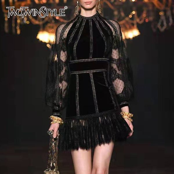 twotwinstyle patchwork lace dress for women o neck lantern long sleeve high waist mini dresses female 2019 autumn fashion new, Black;gray
twotwinstyle patchwork lace dress for women o neck lantern long sleeve high waist mini dresses female 2019 autumn fashion new, Black;gray